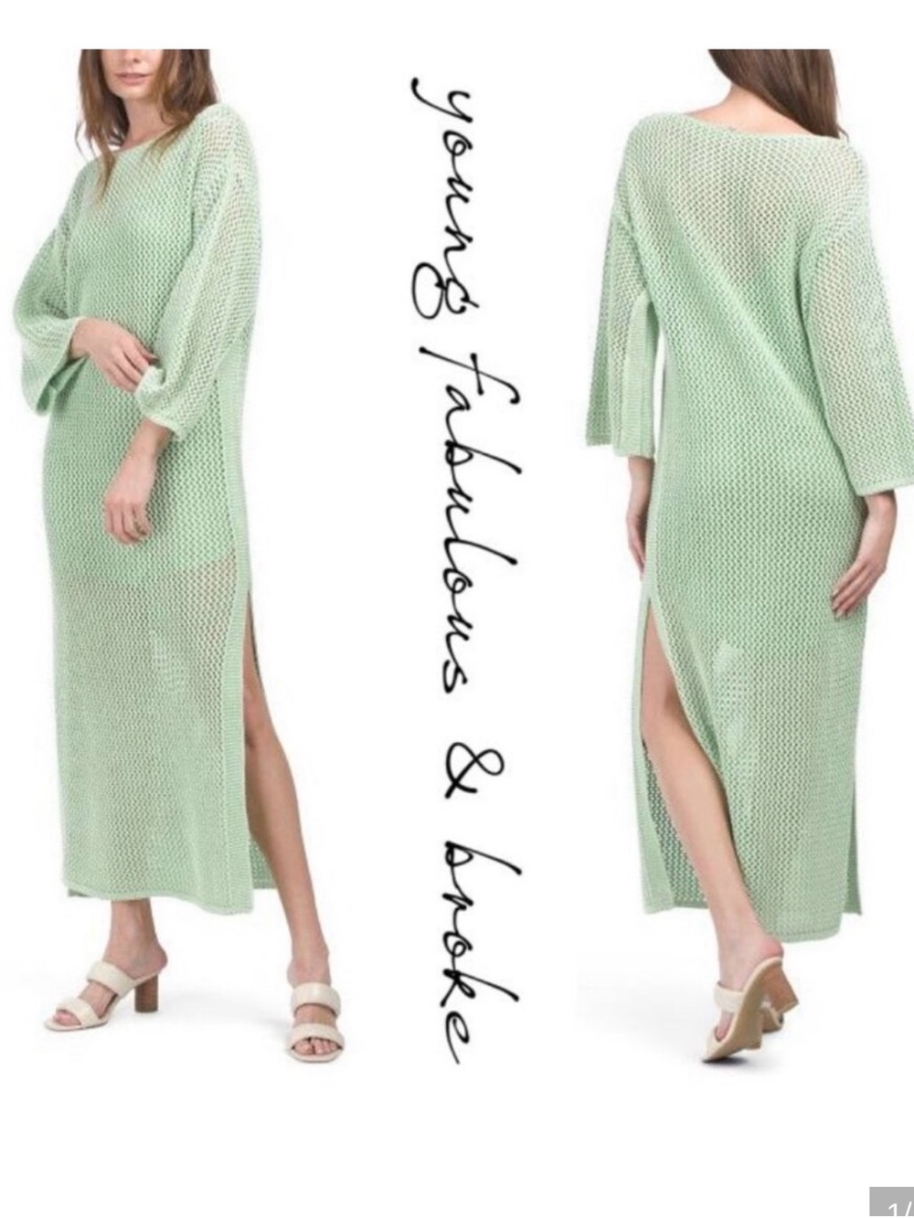 YFB (Young Fabulous and Broke) Light Green Open Knit Maxi Dress or Swim cover…